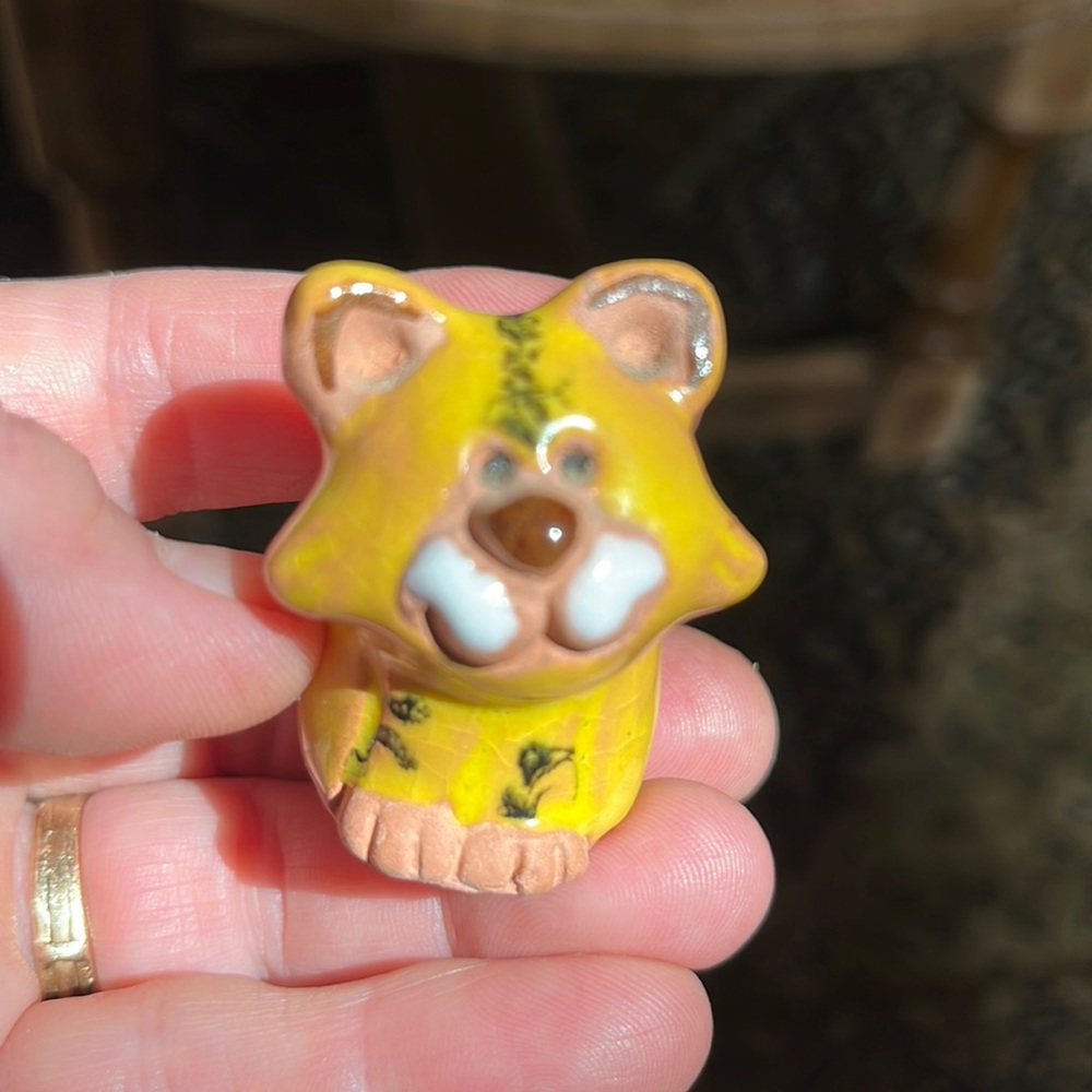 Enesco vintage cat figurine miniature 1976 funky vibe orange striped Kitty baby